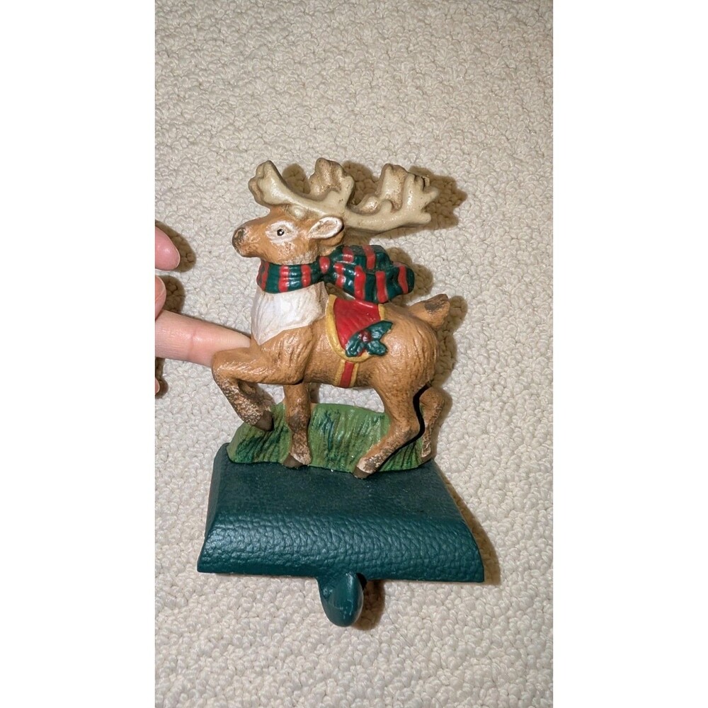 Eddie Bauer Cast Iron Christmas Tree Stocking Hanger Santa's Reindeer Deer Buck